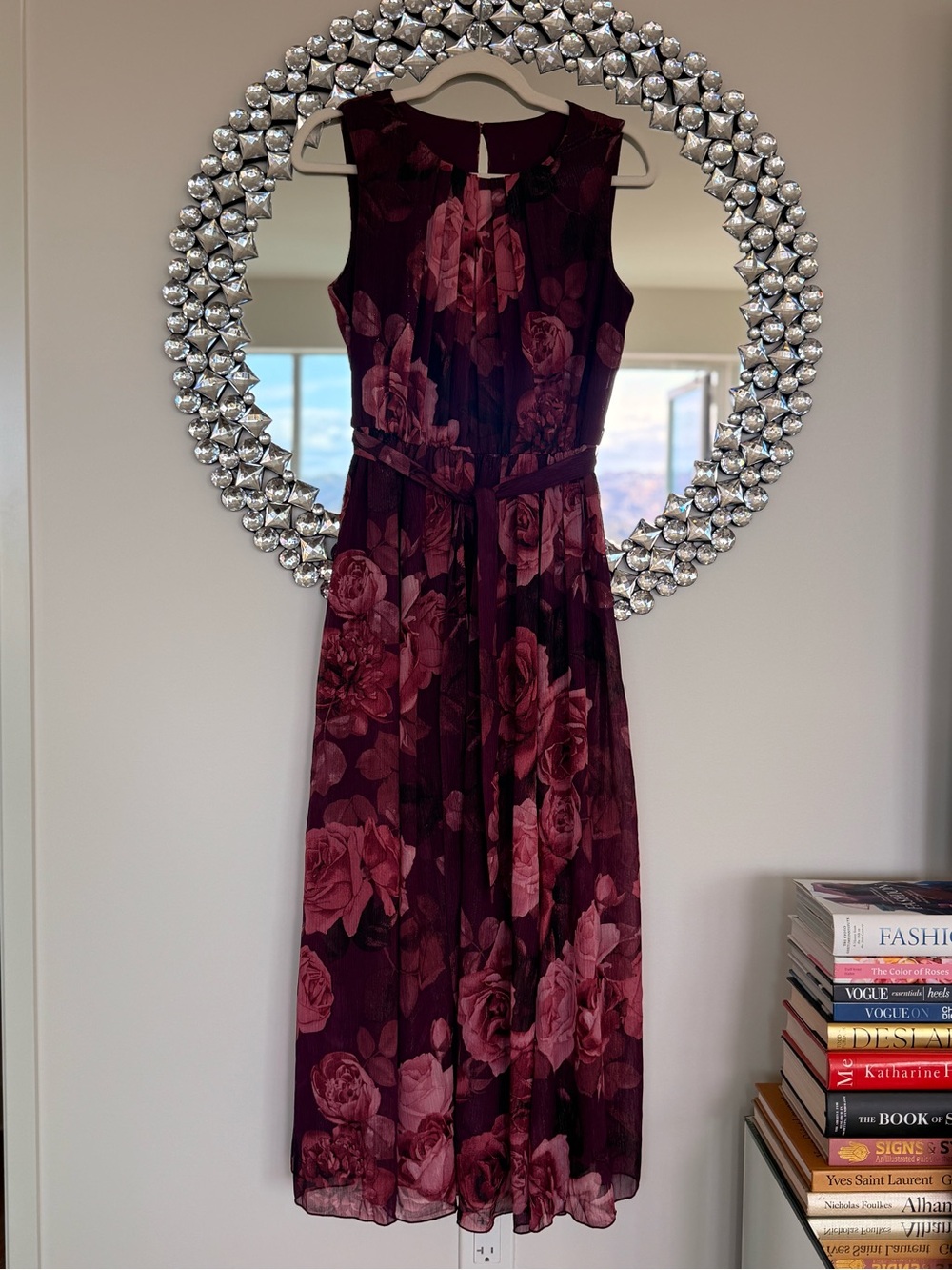 Sleeveless Floral Dress in Deep Plum
